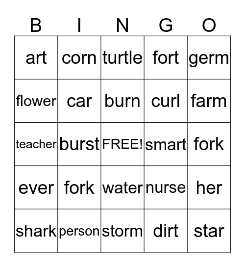 R-Controlled Vowels  Bingo Card
