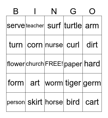 R-Controlled Vowels Bingo Card