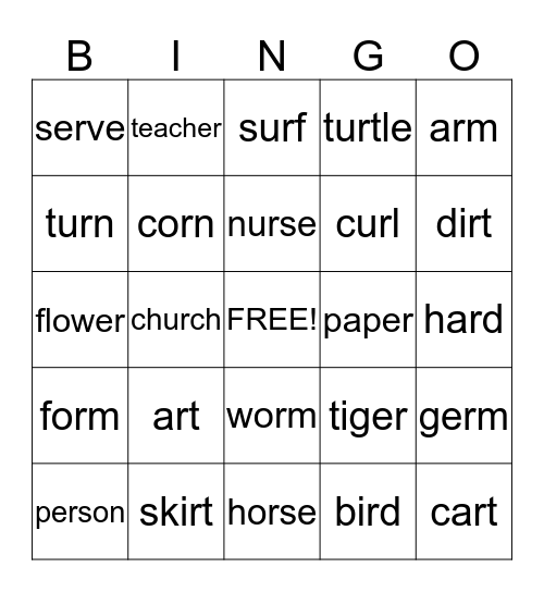 R-Controlled Vowels Bingo Card