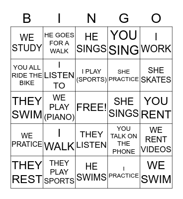 AR VERBS  Bingo Card