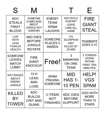 Smite Bingo Card