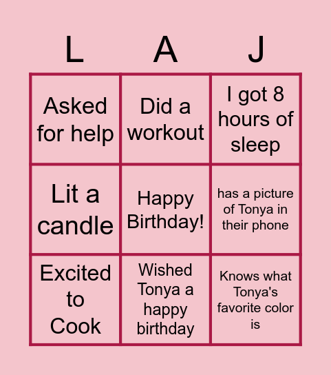 LaTonya's Birthday Bingo <3 Bingo Card