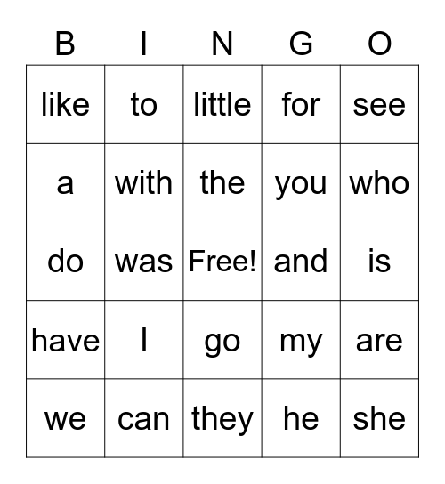 Popcorn Word Bingo! Bingo Card