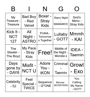 @sungieshine BINGO Card