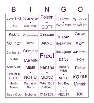 @CheKay_Erizen Bingo Card