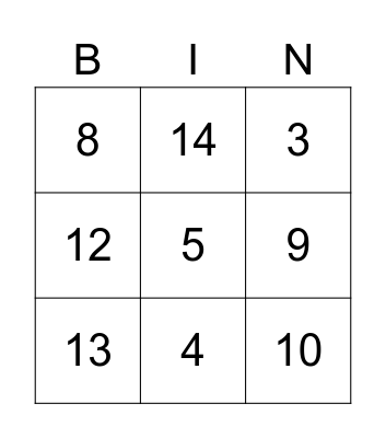 Number Bingo Card