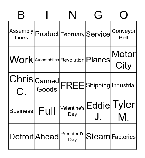 February 2015 Bingo Card