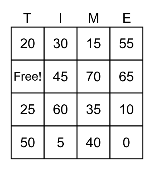 Maths Bingo - 5 Times Tables Bingo Card