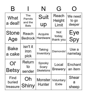 Minecraft Achievement Game Bingo Card