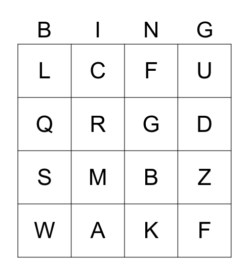 Alphabet Bingo Card