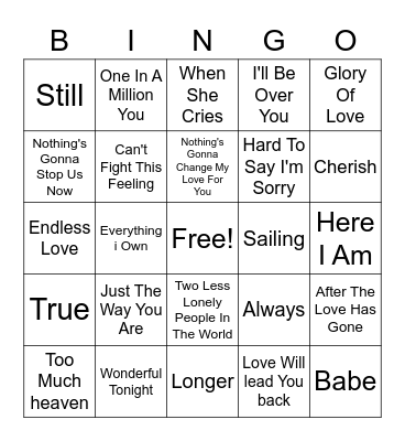 70's & 80's Love Songs Bingo Card