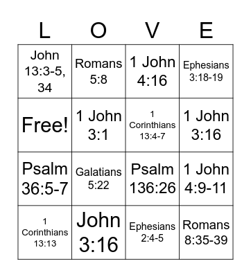 BIBLE BINGO LOVE Bingo Card