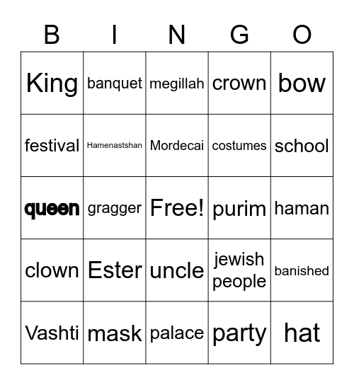 PURIM Bingo Card