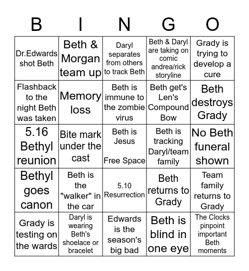Team Delusional 5B Bingo Card