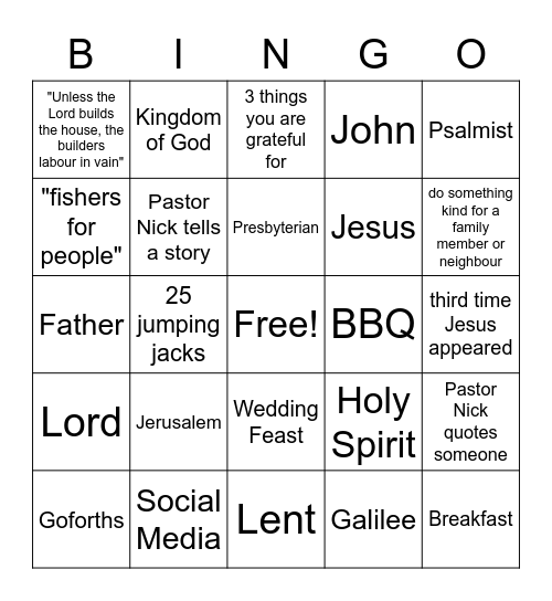 Sermon Bingo - February 14, 2021 Bingo Card