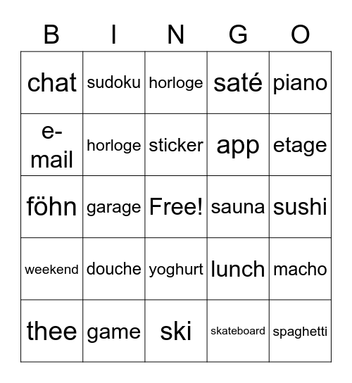 Leenwoorden Bingo Card