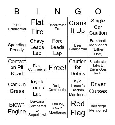 2021 Daytona 500 Bingo Card