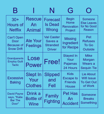 Oklahoma Blizzard 2021 Bingo Card