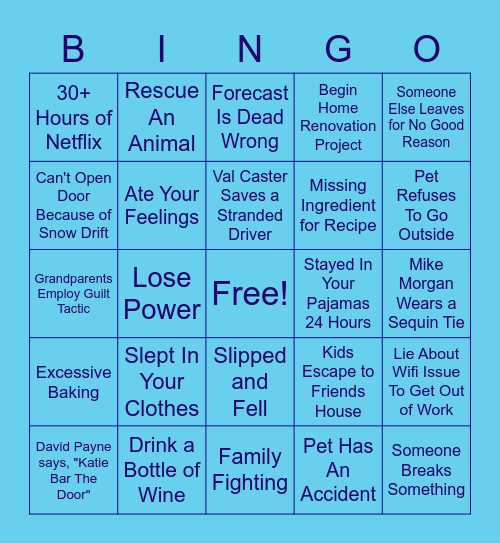 Oklahoma Blizzard 2021 Bingo Card