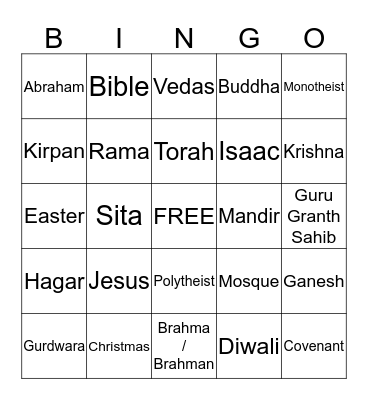 RELIGIOUS BINGO Card