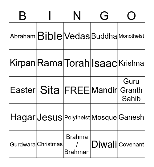 RELIGIOUS BINGO Card