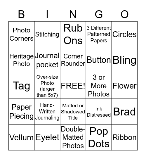 Scrapbook Bingo 1 Bingo Card