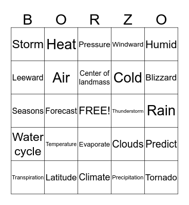 Weather and Climate Bingo Card