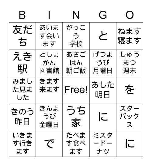 Make a sentence ぶんをつくりましょう Bingo Card