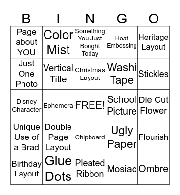 Scrapbook Bingo 3 Bingo Card