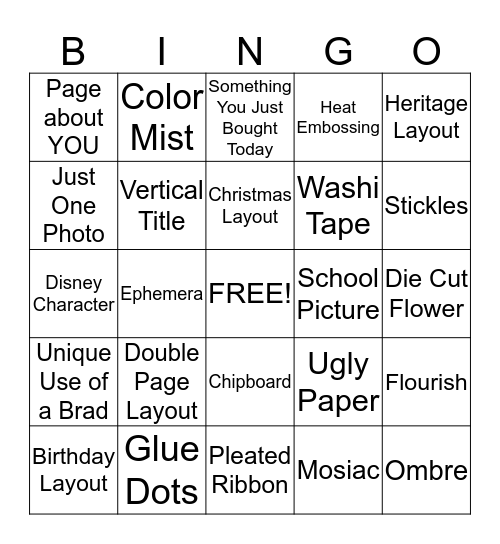 Scrapbook Bingo 3 Bingo Card