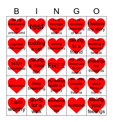 Self-Help Bingo Card