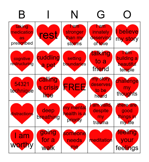 Self-Help Bingo Card