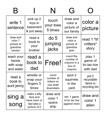 Indoor Bingo Card