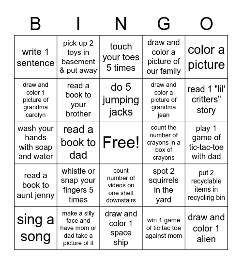 Indoor Bingo Card