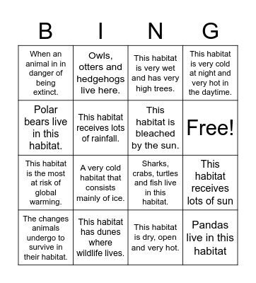 Habitats Bingo Card