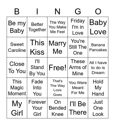 Love Songs Bingo Card