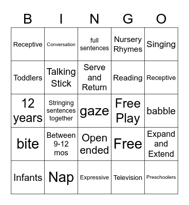 Children's Language Development Bingo Card