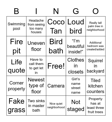 House Fishing Bingo Card