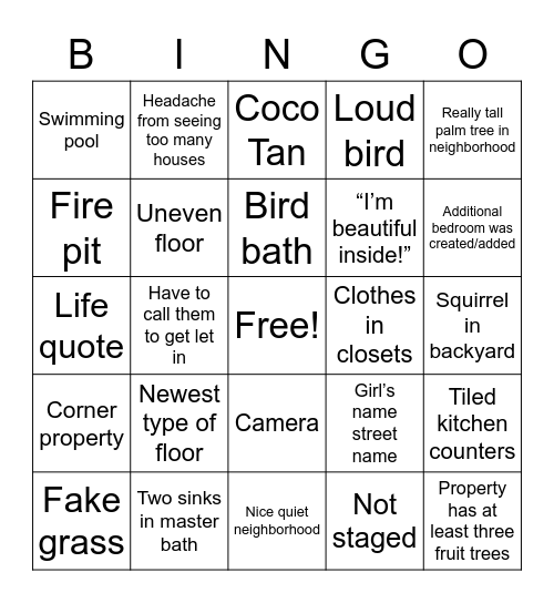 House Fishing Bingo Card