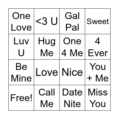 Valentine's Day Bingo Card