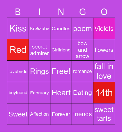 Valentine's Bingo #3 Bingo Card