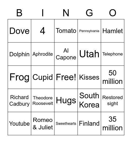 Valentine's Day Bingo Trivia Bingo Card