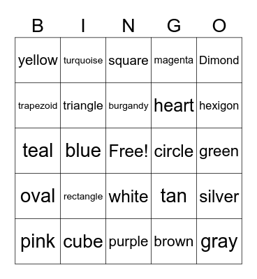 Colors and shapes Bingo Card