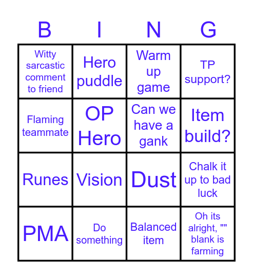 Tom Watches Doto Bingo Card