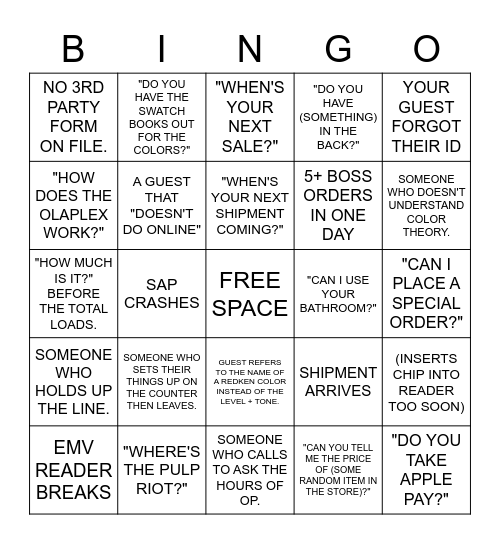 NAUGHTY RETAIL BINGO Card