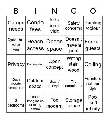 Island house life Bingo Card