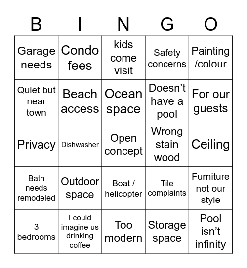 Island house life Bingo Card