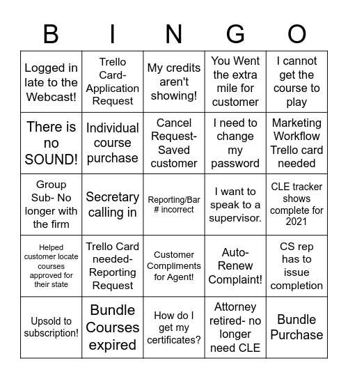 LL CS BINGO GAME Bingo Card