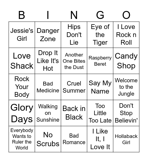Lindsey's Jams Bingo Card