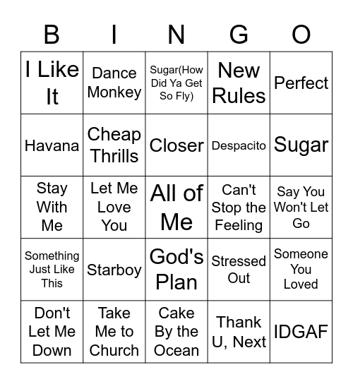 Spotify's Most Played Songs of All Time Bingo Card